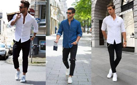 black shirt pants white shoes.